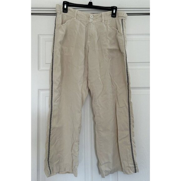 Dylan by True Grit Pants Womens Tencel Ivory Side Stripe Crop Ankle Relax Size 6 - Picture 1 of 8